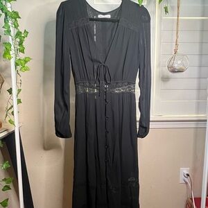 Reformation Black ‘Imogen’ Lace Midi Dress Long Sleeve Chiffon Size 4 / Small